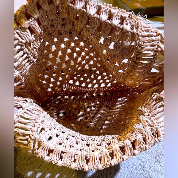 Vintage 1970s macrame straw and wood bag boho groceries - Picture 4 of 6